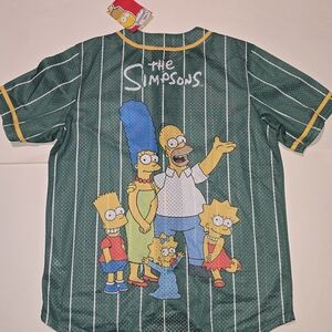 Simpsons Iconic Green Striped Baseball Jersey Cartoon Novelty Shirt